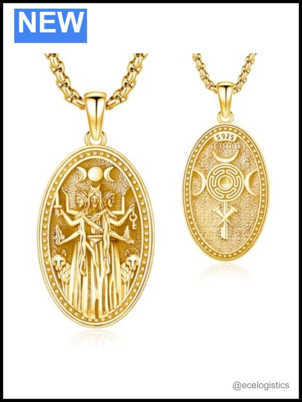 Sterling Silver Hecate Triple Moon Goddess Pendant Necklace Wiccan Witchy